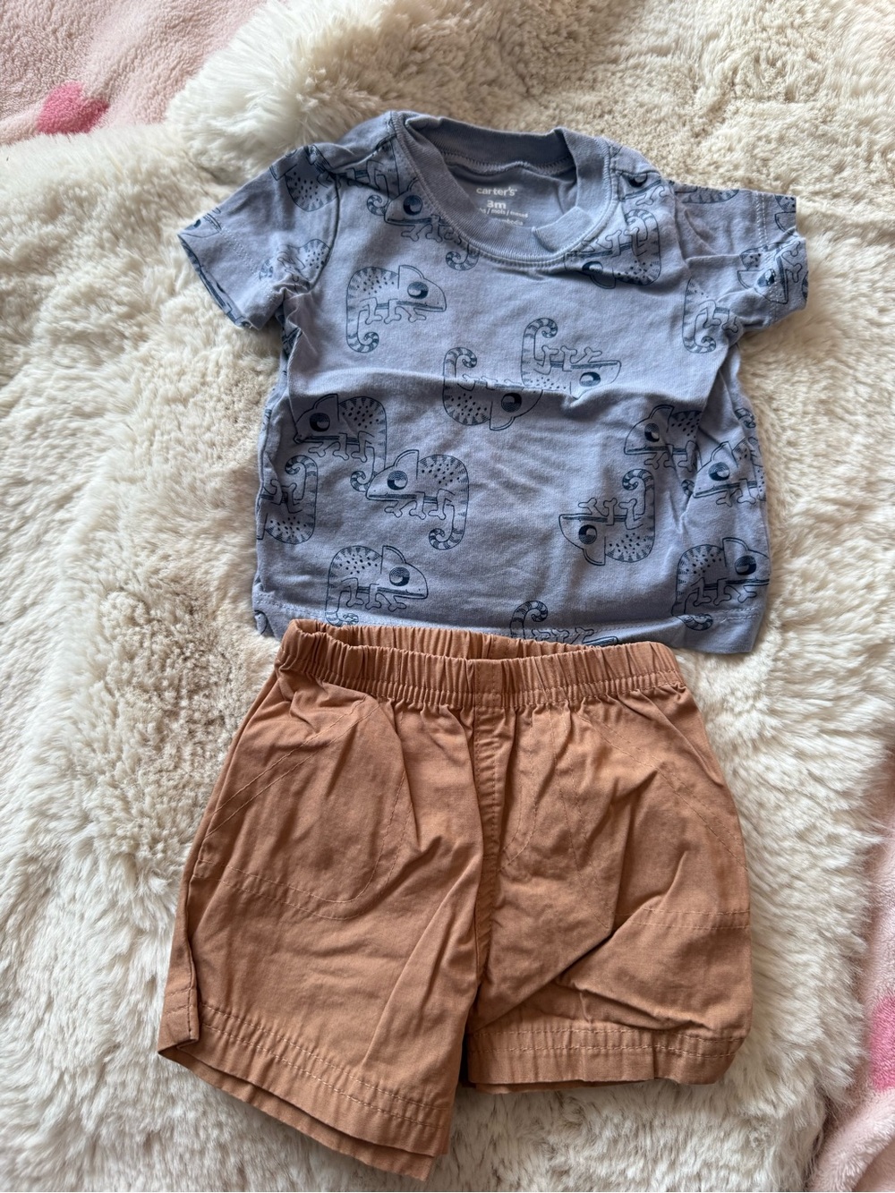 Carter's Light Blue Chameleon Print Tee with Tan Shorts Set